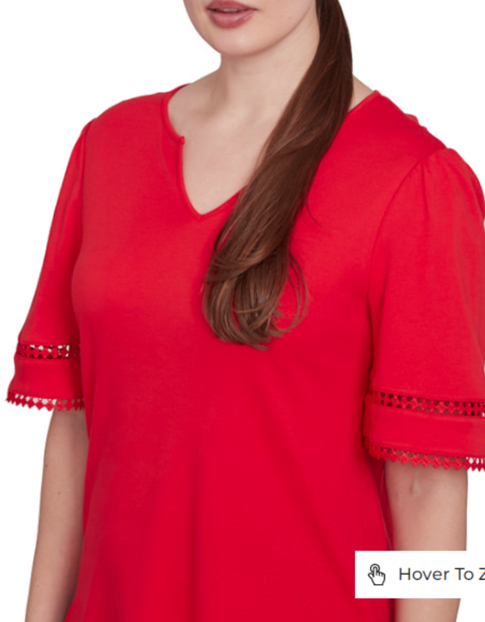 Ruby Rd Ruby Rd Red Split Neck Interlock Knit Elbow Slv