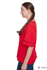 Ruby Rd Ruby Rd Red Split Neck Interlock Knit Elbow Slv