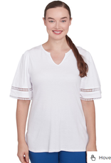 Ruby Rd Ruby Rd White Split Neck Interlock Knit Elbow Slv