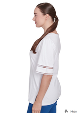 Ruby Rd Ruby Rd White Split Neck Interlock Knit Elbow Slv