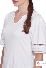 Ruby Rd Ruby Rd White Split Neck Interlock Knit Elbow Slv