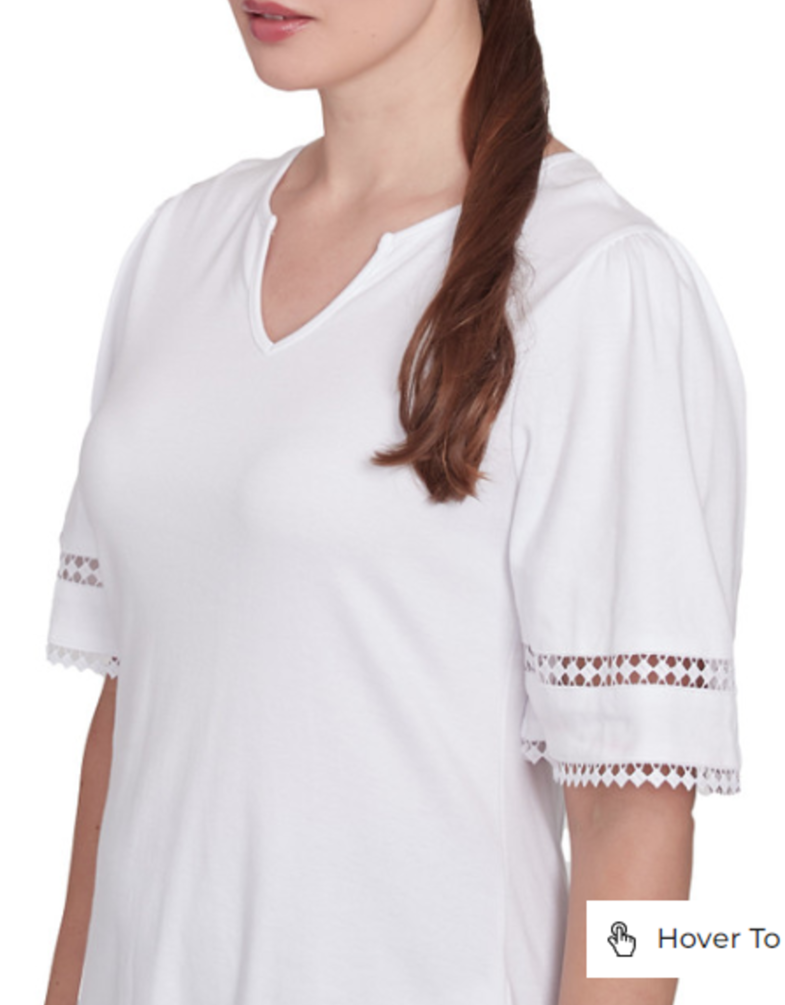 Ruby Rd Ruby Rd White Split Neck Interlock Knit Elbow Slv