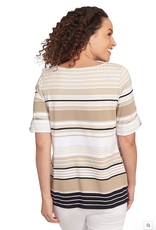 Ruby Rd Ruby Rd Chino Boat Neck Stripe Border Knit W/Roll-Tab Elbow