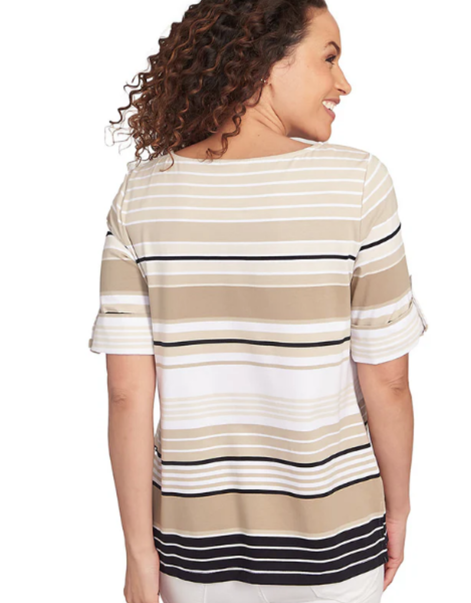 Ruby Rd Ruby Rd Chino Boat Neck Stripe Border Knit W/Roll-Tab Elbow