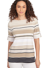 Ruby Rd Ruby Rd Chino Boat Neck Stripe Border Knit W/Roll-Tab Elbow