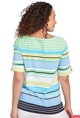 Ruby Rd Ruby Rd Chambray Boat Neck Stripe Border Knit W/Roll-Tab Elbow