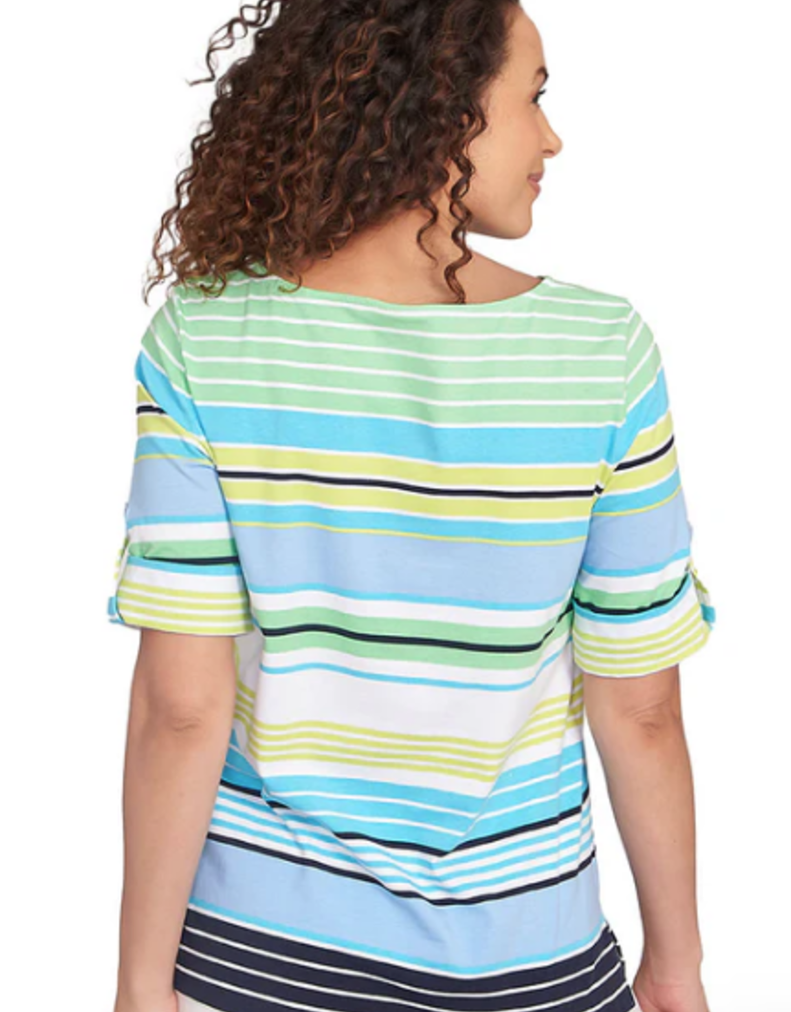 Ruby Rd Ruby Rd Chambray Boat Neck Stripe Border Knit W/Roll-Tab Elbow
