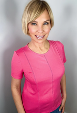 Ethyl Ethyl Fushia Short Sleeve Crew Neck Knit W/Stitch Detail