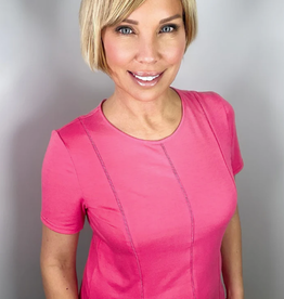 Ethyl Ethyl Fushia Short Sleeve Crew Neck Knit W/Stitch Detail