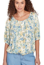 skyes the limit Skyes Petite White Multi Elbow Slv Tie Dye Crinkle Blouson Top