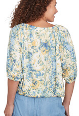 skyes the limit Skyes Petite White Multi Elbow Slv Tie Dye Crinkle Blouson Top