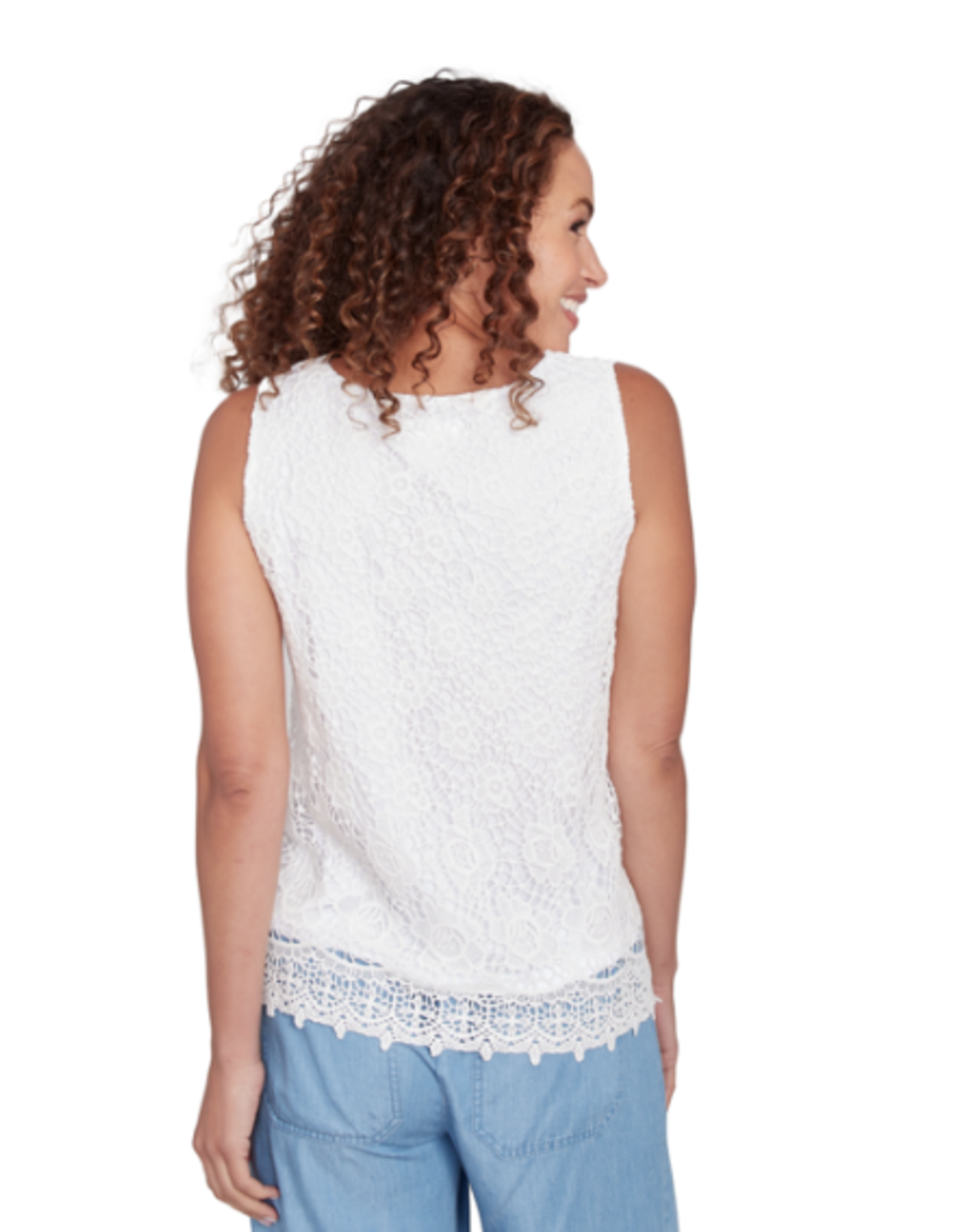 skyes the limit Skyes Petite White Sleeveless Scoop Neck Chemical Lace Top
