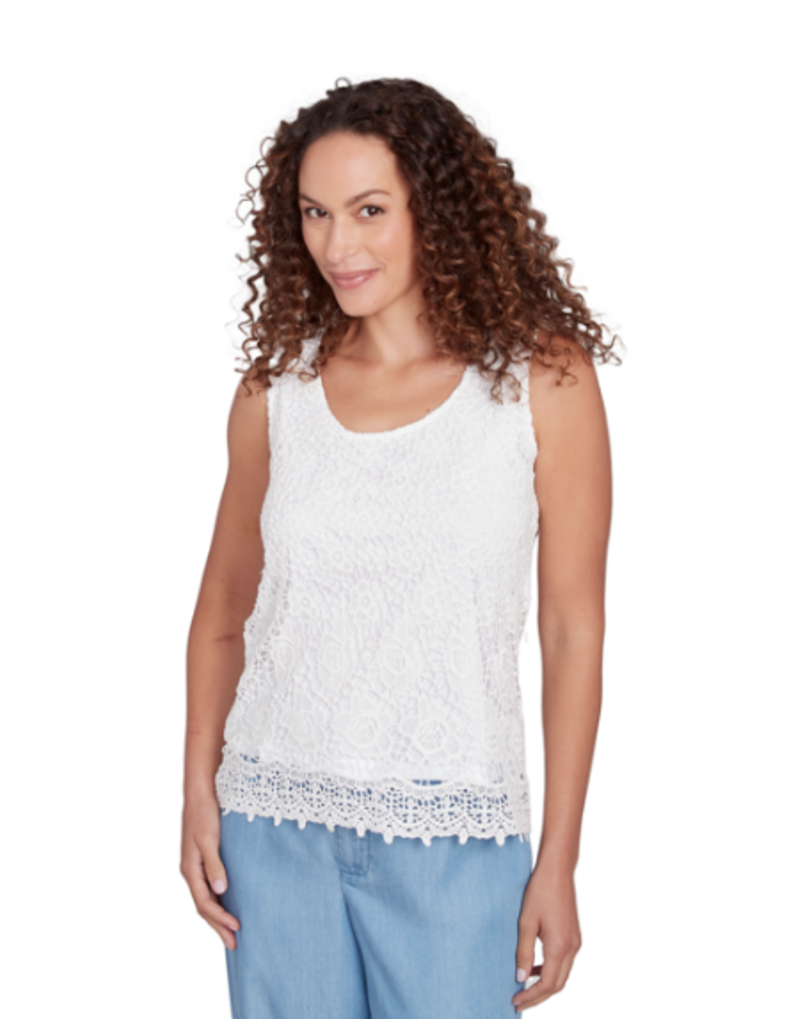 skyes the limit Skyes Petite White Sleeveless Scoop Neck Chemical Lace Top