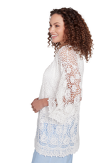 skyes the limit Skyes Petite White 3/4 Slv Chemical Lace Kimono