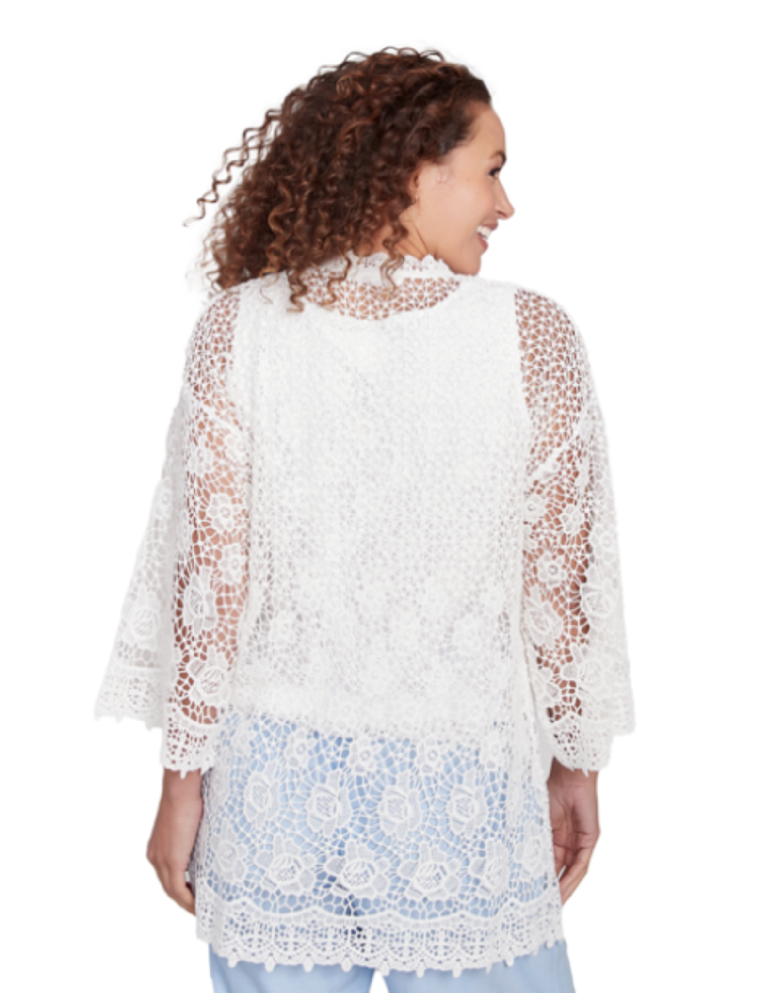 skyes the limit Skyes Petite White 3/4 Slv Chemical Lace Kimono