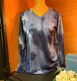 Ethyl Ethyl Blue Long sleeve V-Neck Burnout Knit