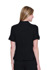 Multiples Multiples Petite Black Ruffle Short Sleeve 2-Pocket Ruffle Hem Jean Jacket