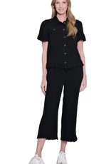 Multiples Multiples Petite Black Ruffle Short Sleeve 2-Pocket Ruffle Hem Jean Jacket