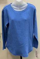 Lulu B Lulu B  Blue Gauze 3/4 Sleeve Scoop Neck Top LO