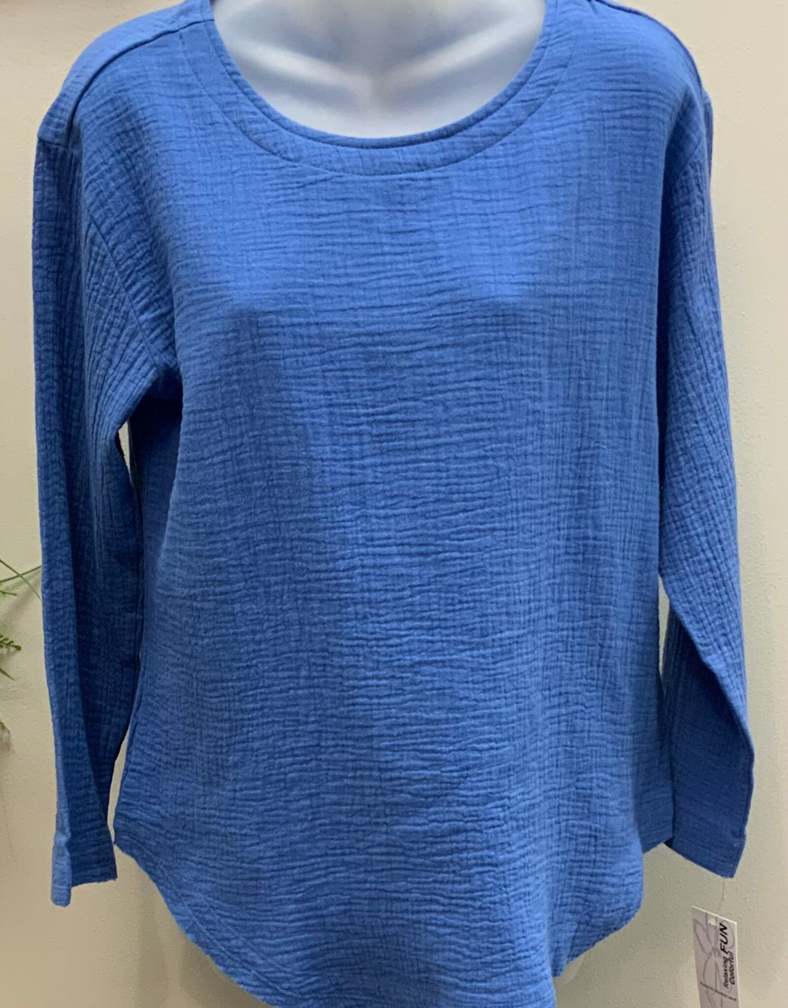 Lulu B Lulu B  Blue Gauze 3/4 Sleeve Scoop Neck Top LO