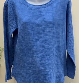 Lulu B Lulu B Blue Gauze 3/4 Sleeve Scoop Neck Top LO