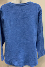 Lulu B Lulu B  Blue Gauze 3/4 Sleeve Scoop Neck Top LO