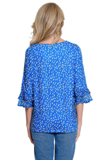 Multiples Multiples Dot Multi 3/4 Dbl Flounce Slv Drop Shoulder Bateau Neck Side Drawstring Top LS