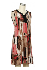 L.Hamrick L.Hamrick Petite Coral Tan Sleeveless Print Dress BO