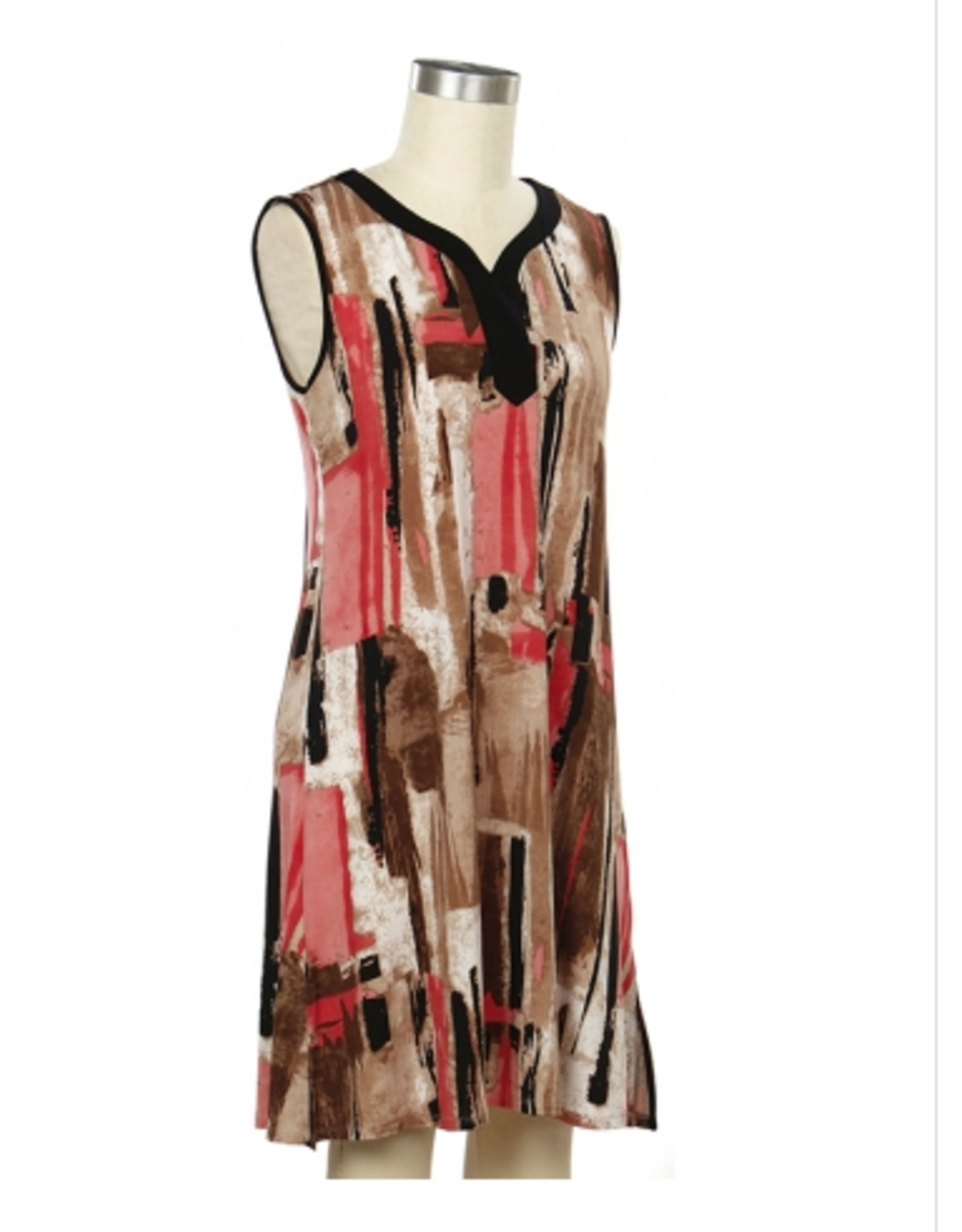 L.Hamrick L.Hamrick Petite Coral Tan Sleeveless Print Dress BO