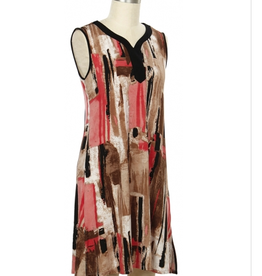 L.Hamrick L.Hamrick Petite  Coral Tan Sleeveless Print Dress BO
