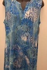 L.Hamrick L.Hamrick  Aqua Blue Sleeveless Print Dress BK