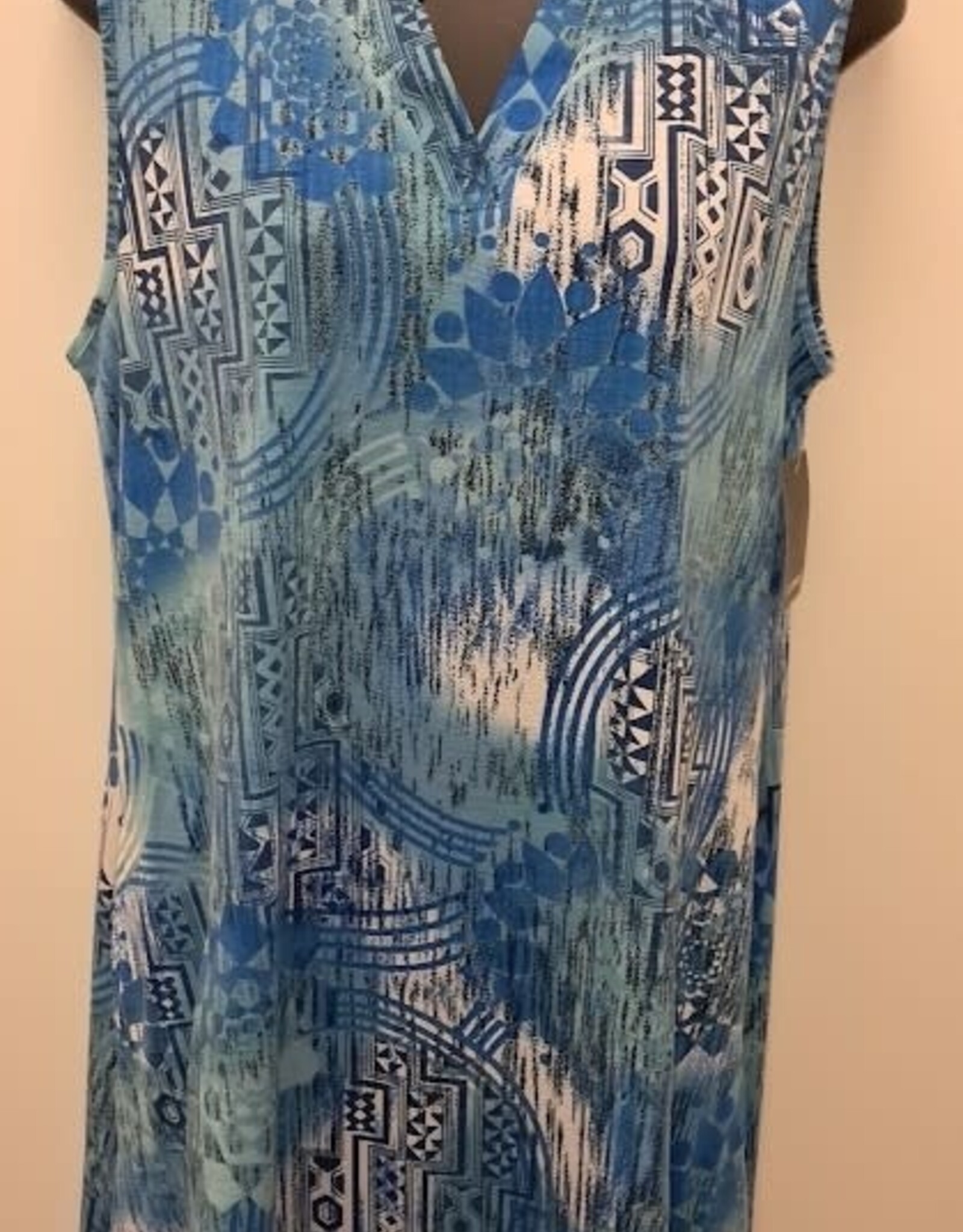 L.Hamrick L.Hamrick  Aqua Blue Sleeveless Print Dress BK