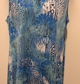 L.Hamrick L.Hamrick  Aqua Blue Sleeveless Print Dress BK