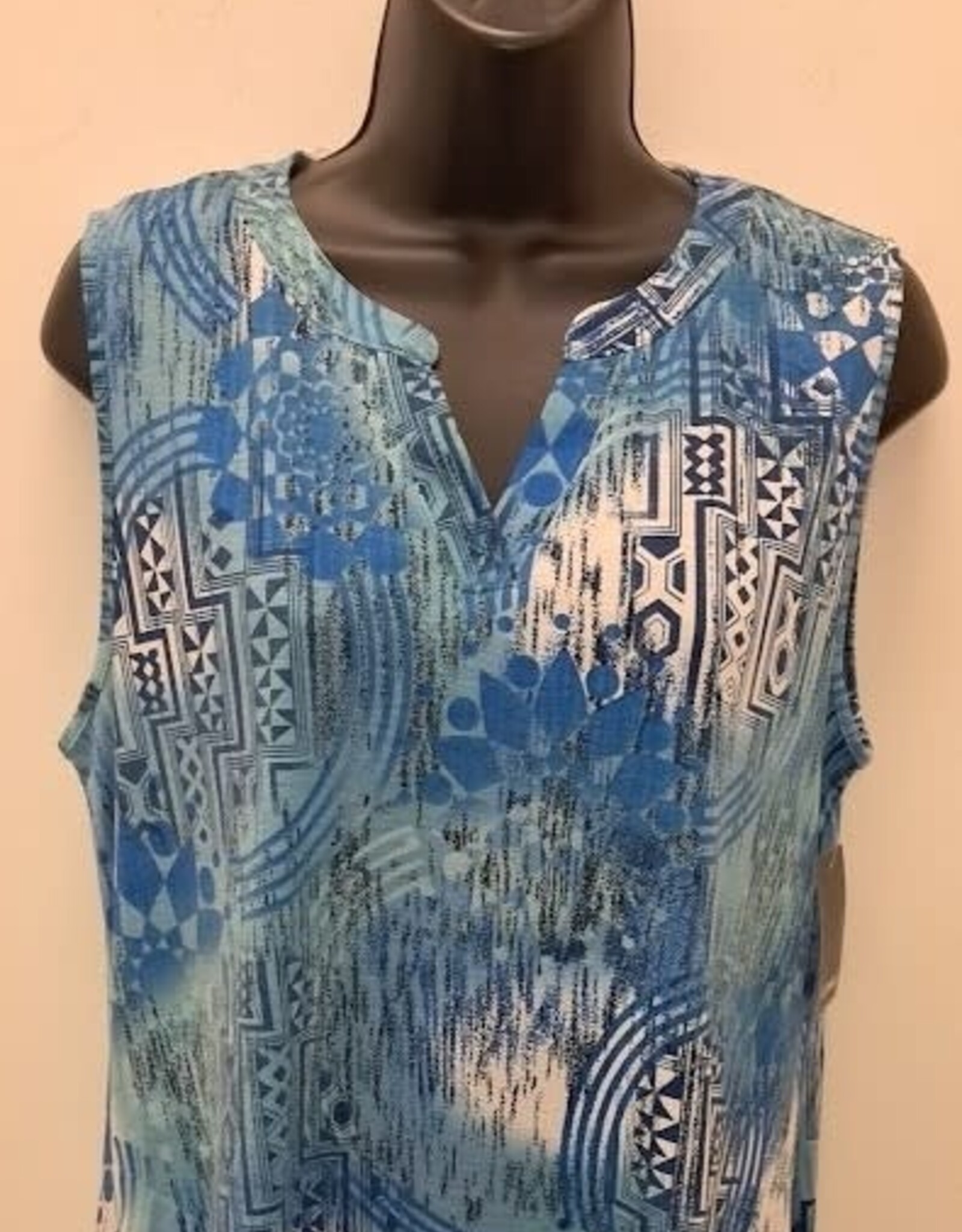 L.Hamrick L.Hamrick  Aqua Blue Sleeveless Print Dress BK