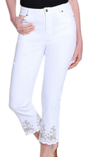 Multiples Multiples Petite White Zip Front 5-Plt Fringe Hem Crop Jean W/Embr CL