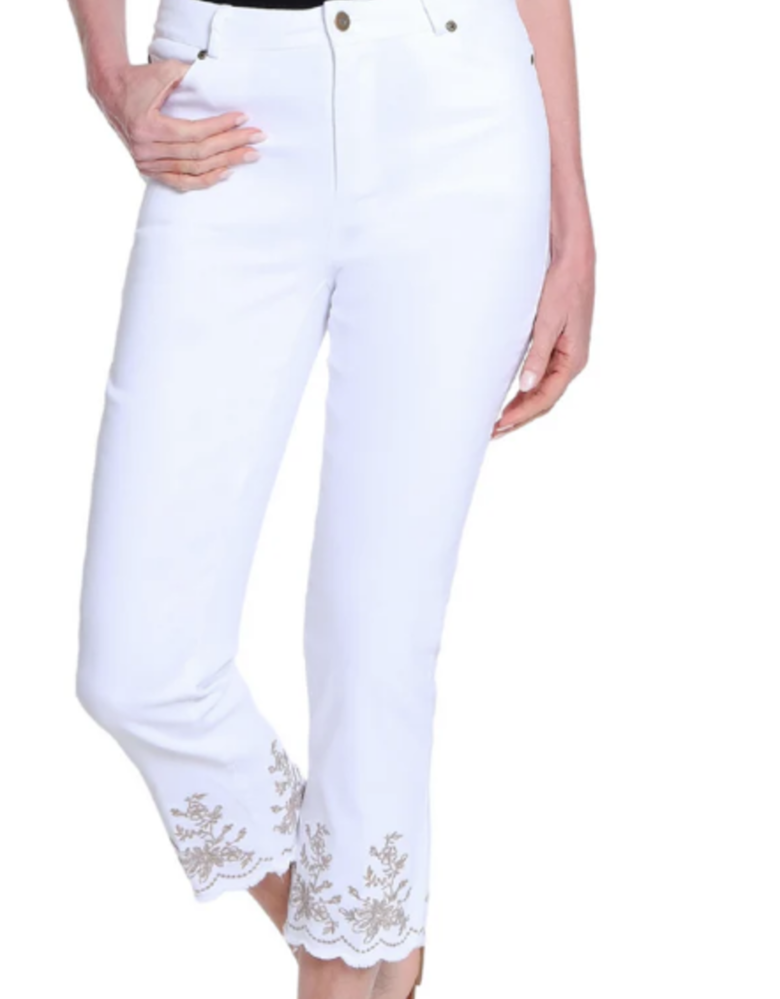 Multiples Multiples Petite White Zip Front 5-Plt Fringe Hem Crop Jean W/Embr CL