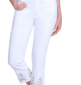 Multiples Multiples Petite White Zip Front 5-Plt Fringe Hem Crop Jean W/Embr CL