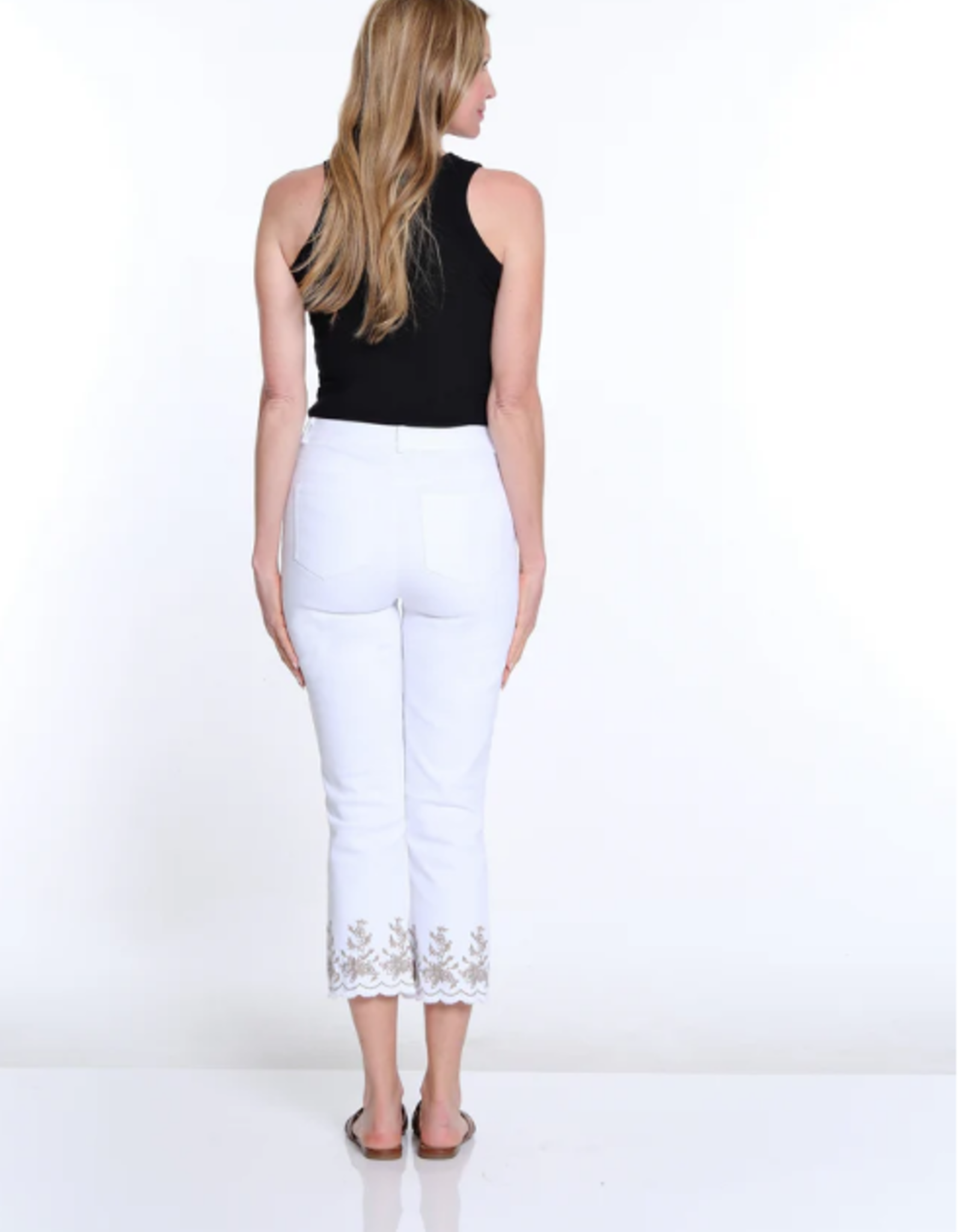 Multiples Multiples Petite White Zip Front 5-Plt Fringe Hem Crop Jean W/Embr CL