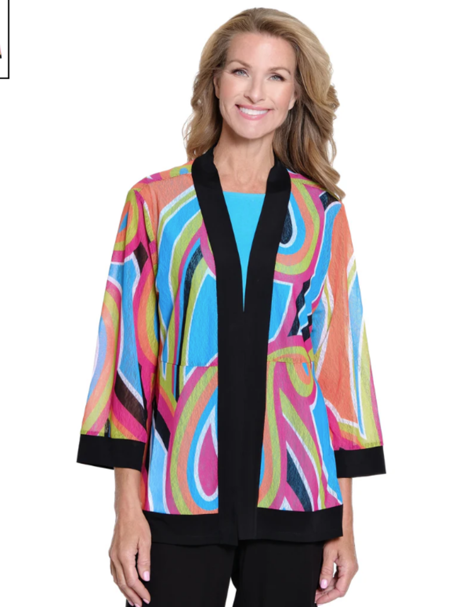 Multiples Multiples Petite Multi 3/4 Sleeve Banded Open Front Jacket AC
