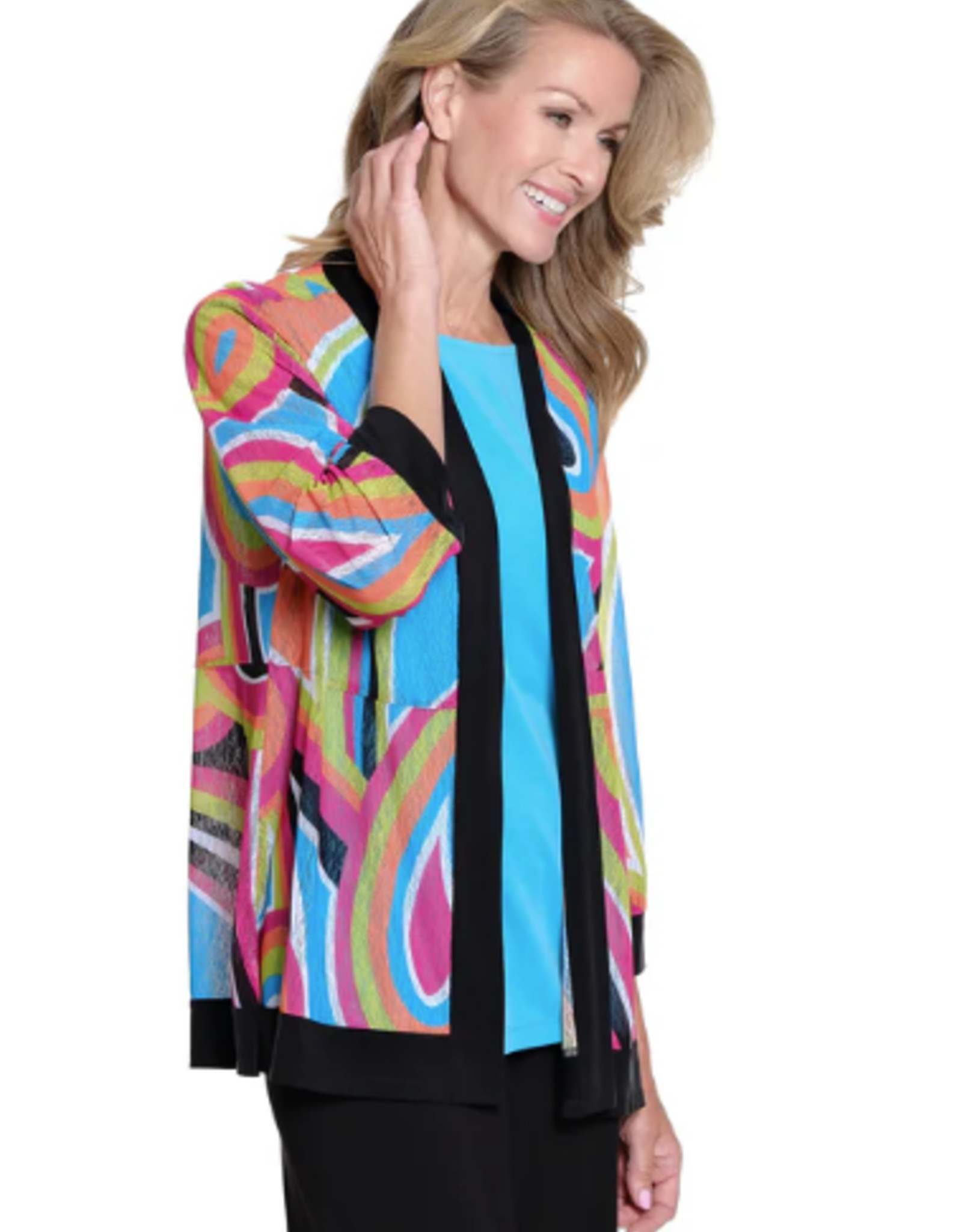 Multiples Multiples Petite Multi 3/4 Sleeve Banded Open Front Jacket AC