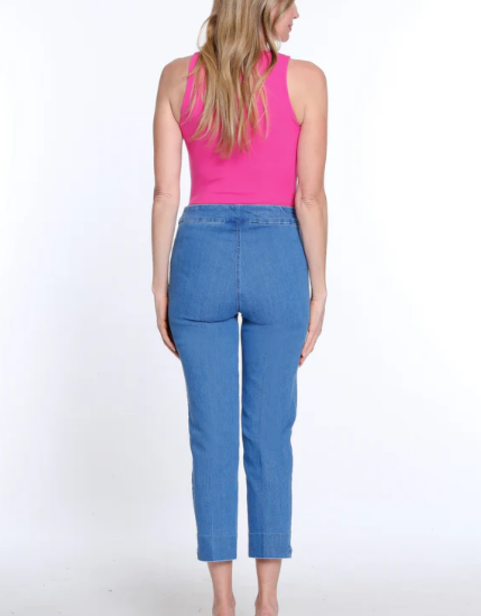 Multiples Multiples Mid Denim Pull-On Crop Pant w/Front Pockets & Strap Hem Vent