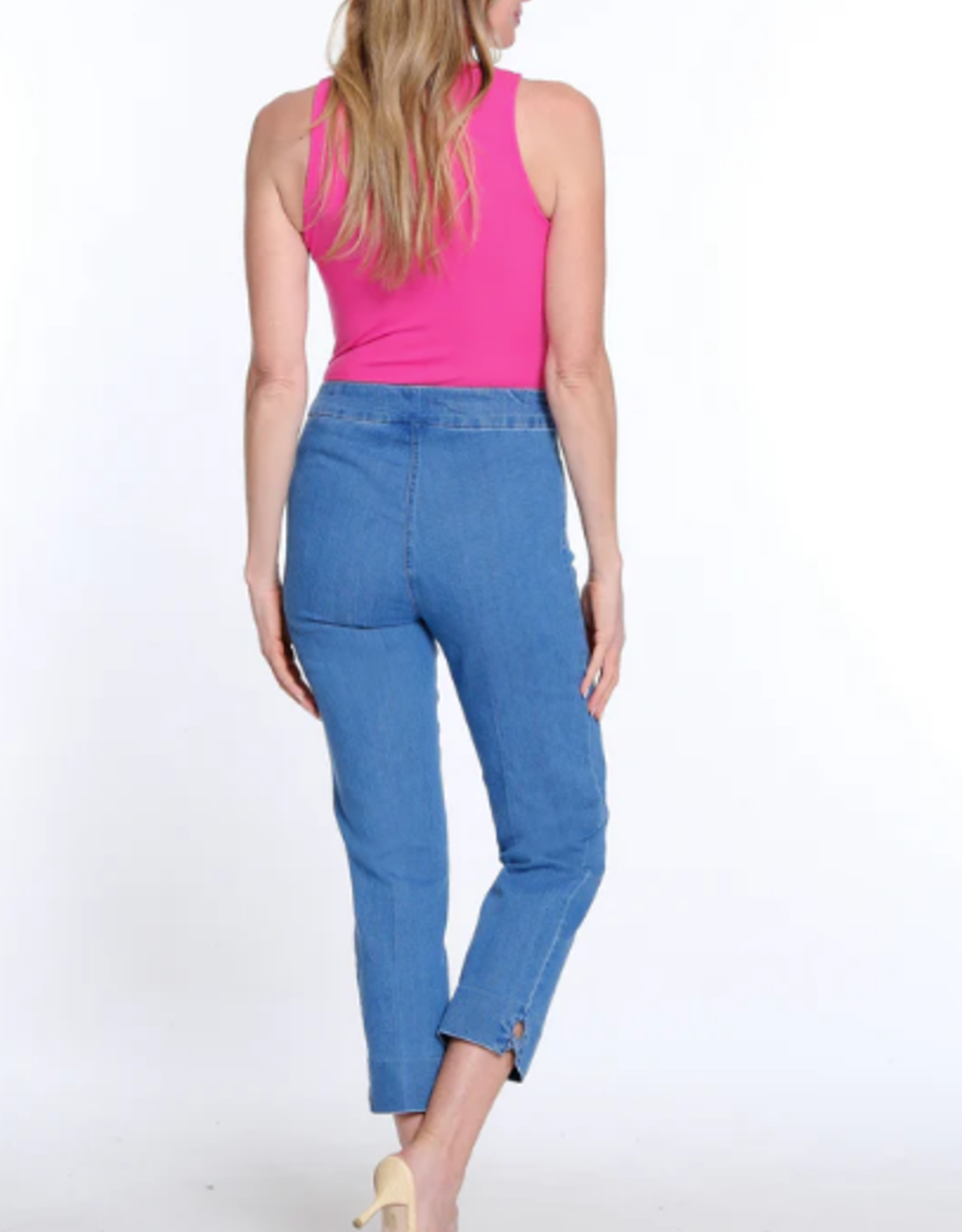 Multiples Multiples Mid Denim Pull-On Crop Pant w/Front Pockets & Strap Hem Vent
