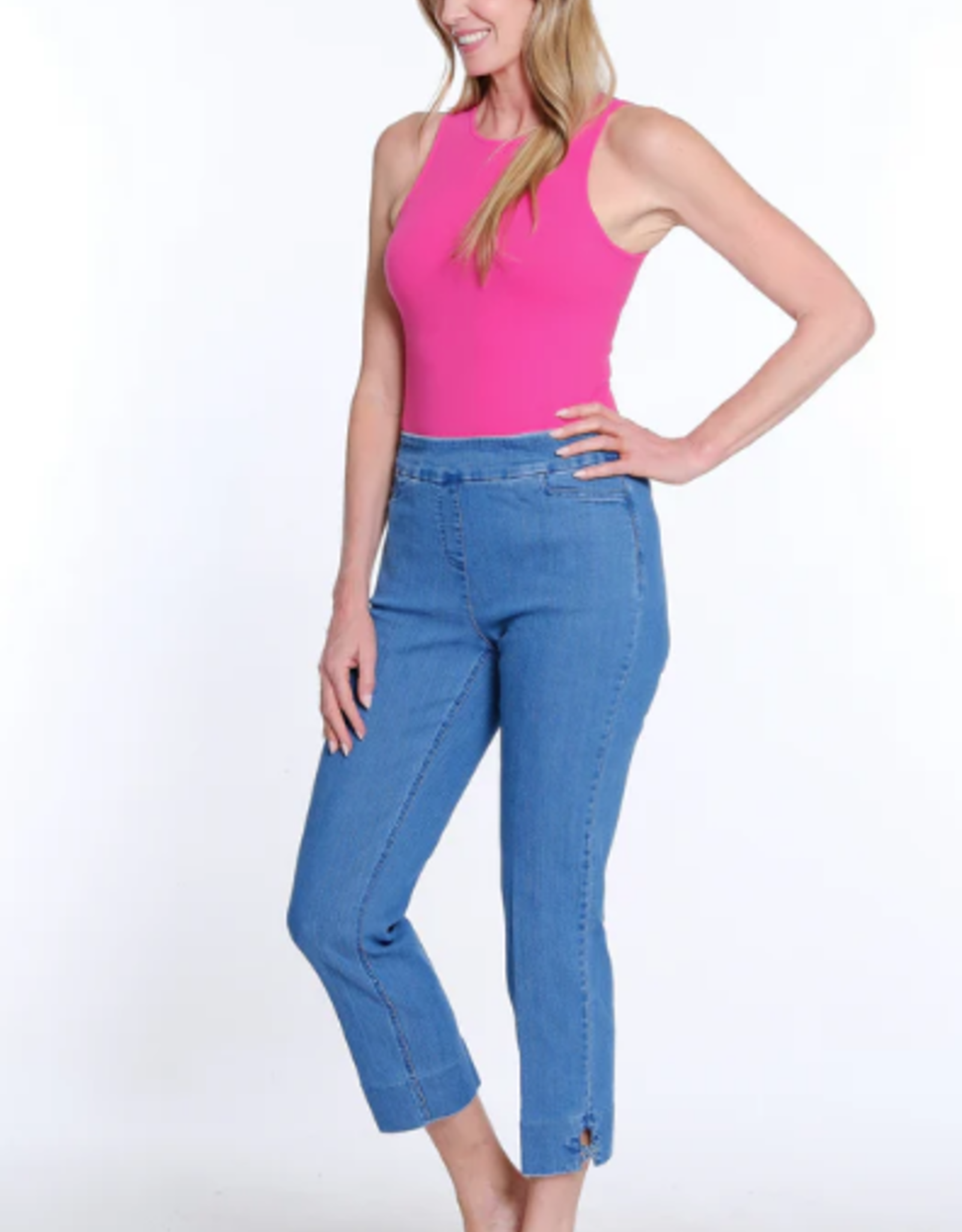 Multiples Multiples Mid Denim Pull-On Crop Pant w/Front Pockets & Strap Hem Vent