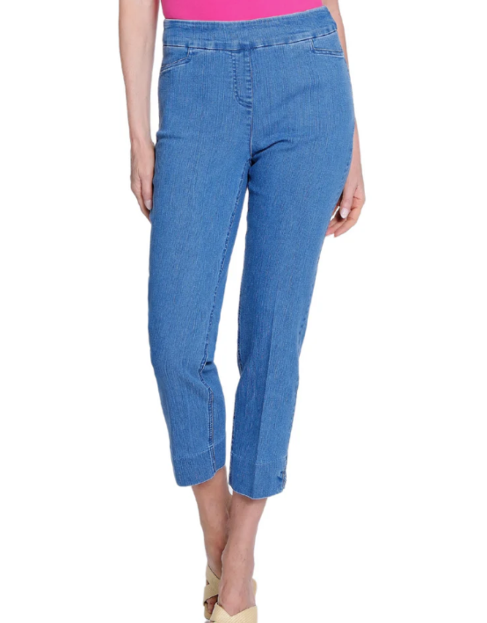 Multiples Multiples Mid Denim Pull-On Crop Pant w/Front Pockets & Strap Hem Vent