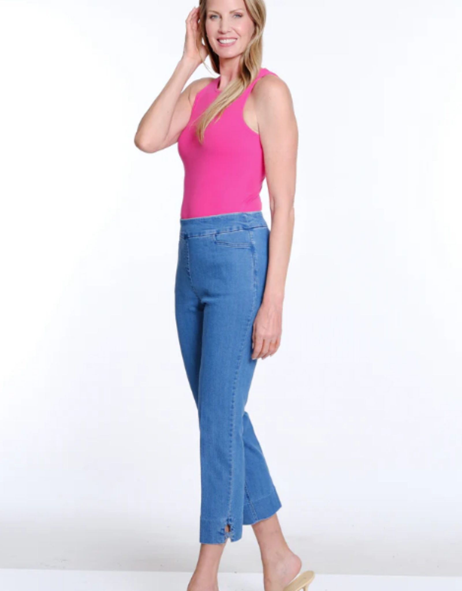 Multiples Multiples Mid Denim Pull-On Crop Pant w/Front Pockets & Strap Hem Vent