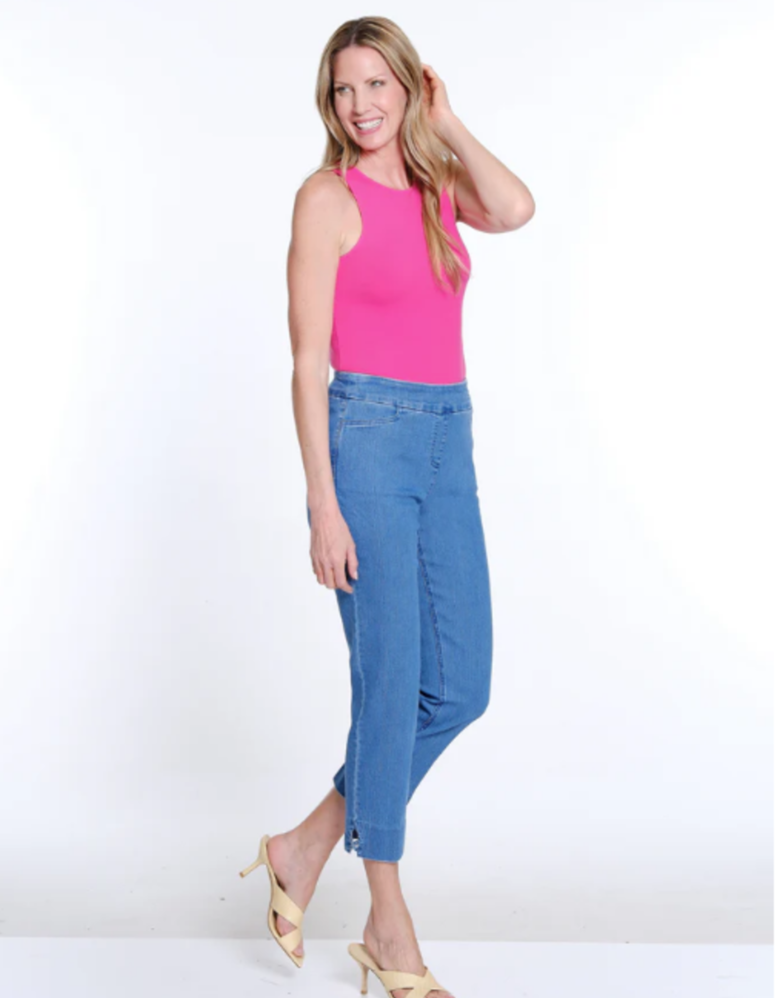 Multiples Multiples Mid Denim Pull-On Crop Pant w/Front Pockets & Strap Hem Vent