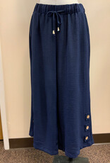 Creation Creation  AM394 Navy Solid Pull-Up Drawstring Pant w/Buttons LE