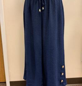 Creation Creation  AM394 Navy Solid Pull-Up Drawstring Pant w/Buttons LE