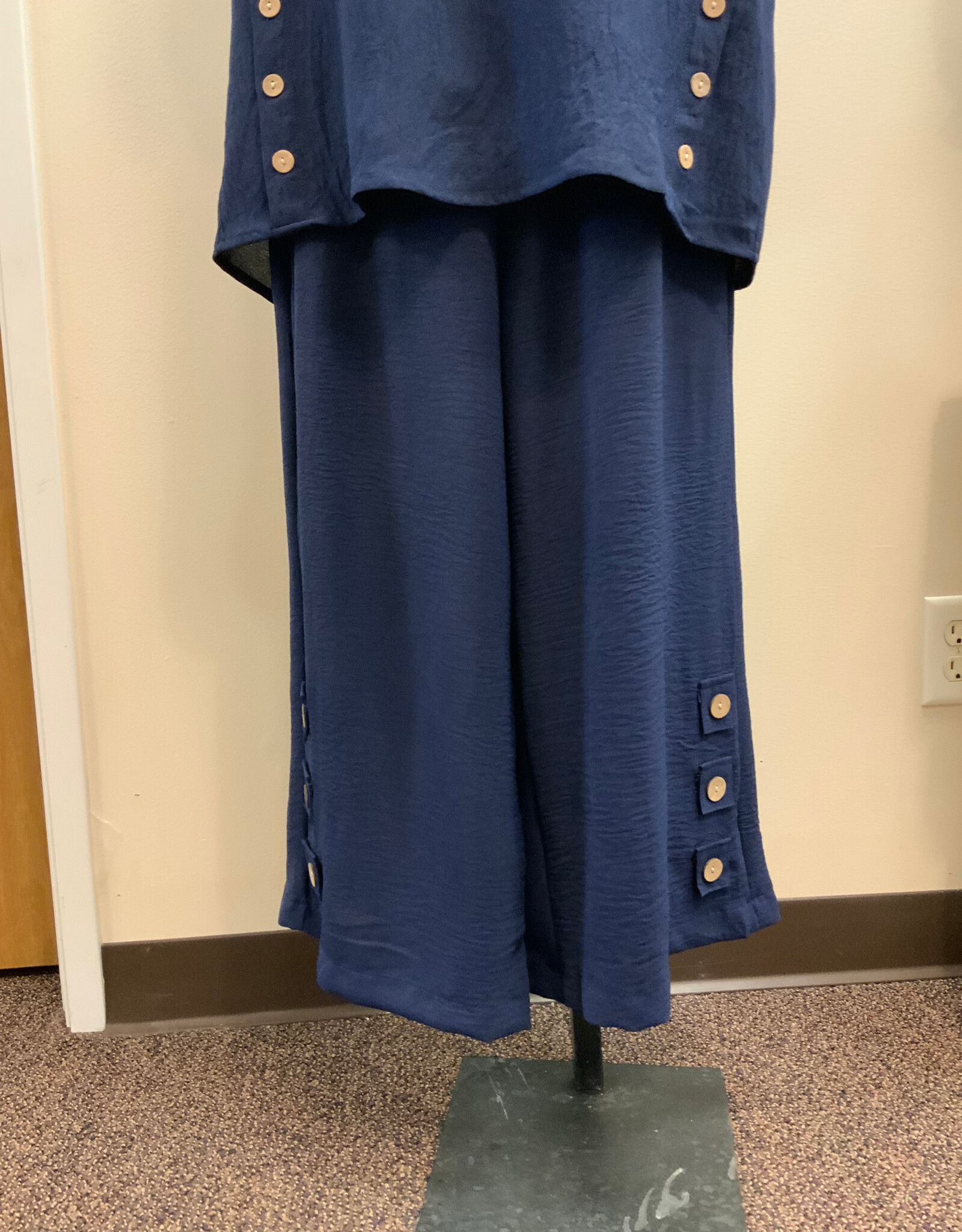 Creation Creation  AM394 Navy Solid Pull-Up Drawstring Pant w/Buttons LE