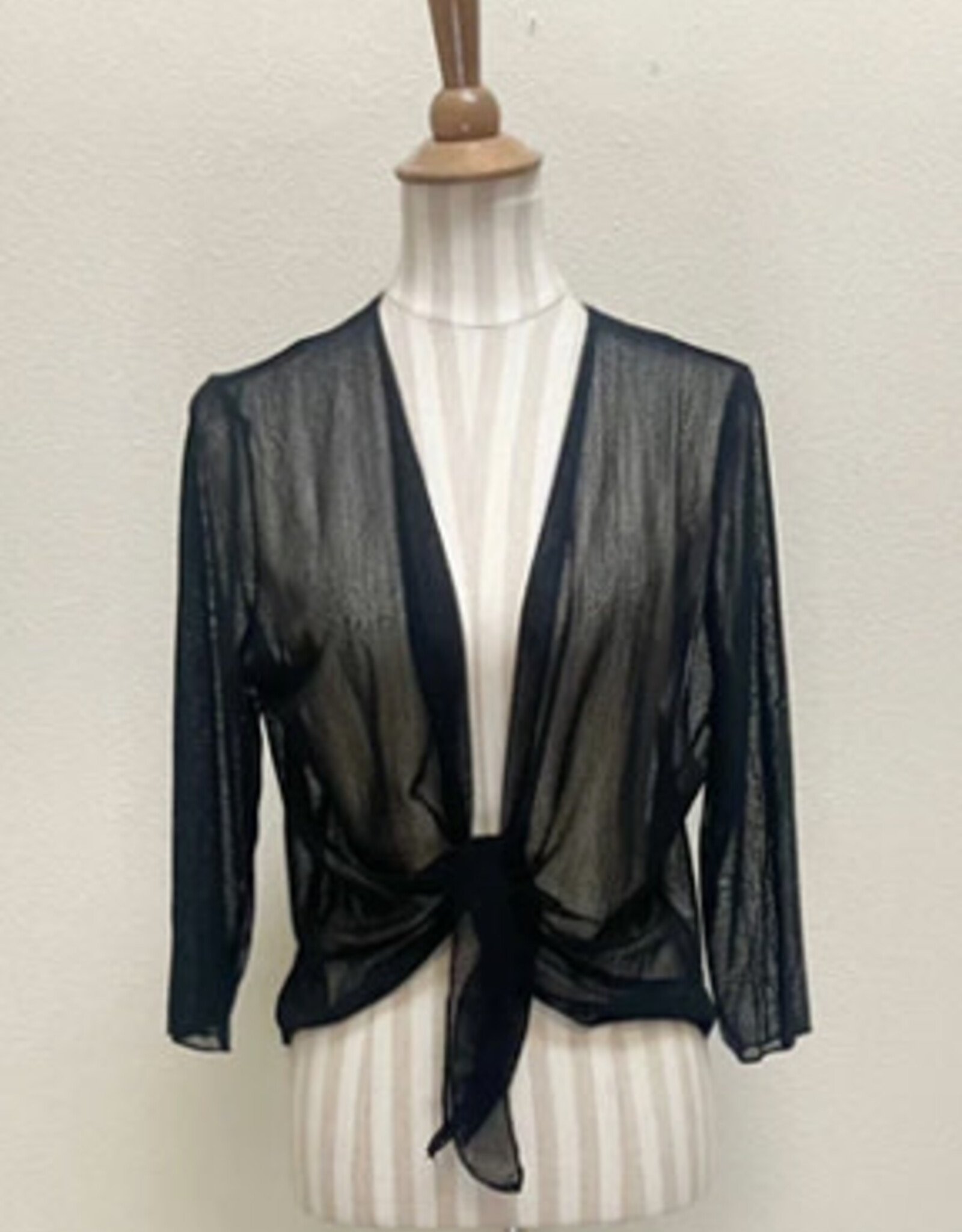 Creation Creation Black Solid Mesh Open Front 3/4 Sleeve Bolero